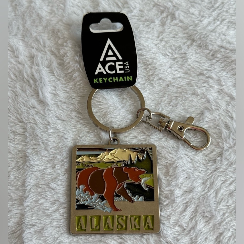 Metal Bear Salmon Keychain Bag Charm